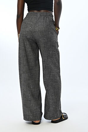 KADIN BELİ LASTİKLİ BOL PAÇA PUL İŞLEMELİ PANTOLON