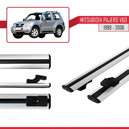 Mitsubishi Pajero (V60) 3 Kapı 1999-2006 Arası ile Uyumlu BASIC Model Ara Atkı Tavan Barı Gri 2 Adet