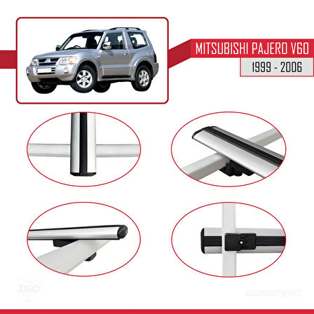 Mitsubishi Pajero (V60) 3 Kapı 1999-2006 Arası ile Uyumlu BASIC Model Ara Atkı Tavan Barı Gri 2 Adet