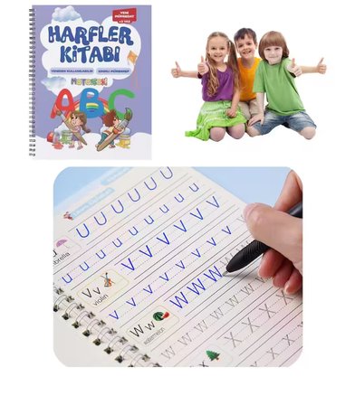 Harfleri | Sayıları ve Çizmeyi Öğreten Oluklu (Kabartmalı) 3’lü Kitap Seti | Sihirli Yazı Defterleri