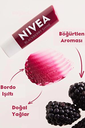 Nivea Böğürtlen Dudak Bakım Kremi Ve Parlatıcı 4.8gr, Nemlendirici, Hafif Bordo Işıltı, X2 Adet