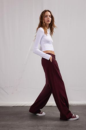 DeFacto Wide Leg Klasik Kumaş Pantolon Geniş Bol Paça Çift Cepli Yüksek Bel Standart Boy Basic Düz D4360AX25SPBR455