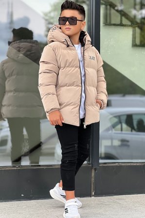 Erkek Çocuk Kapüşonlu Baskılı Reflöktör Detaylı Nova Kumaş Kışlık Şişme Mont KM4017