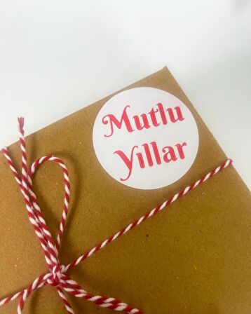 Mutlu Yıllar Kırmızı Yazılı 4 cm Yuvarlak Sticker Etiket 120 Adet