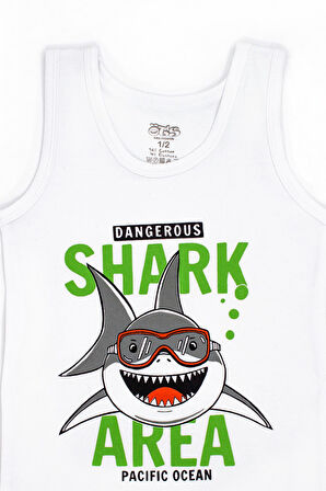 Öts Erkek Çocuk Atlet Boxer Likralı Beyaz Köpek Balığı (%96 Pamuk - %4 Elastan)