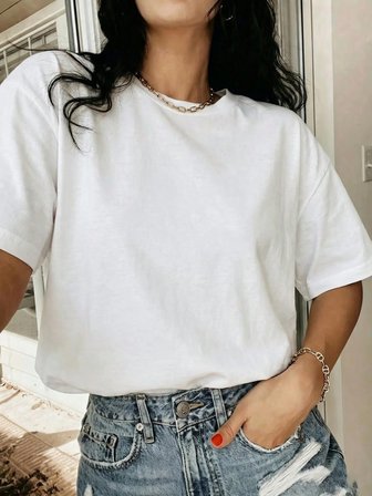 %100 Pamuk Oversize Kalıp Bisiklet Yaka T-shirt / Tişört