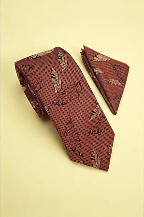 Tüy Desen Turuncu Kravat & Mendil