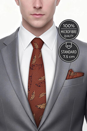 Tüy Desen Turuncu Kravat & Mendil