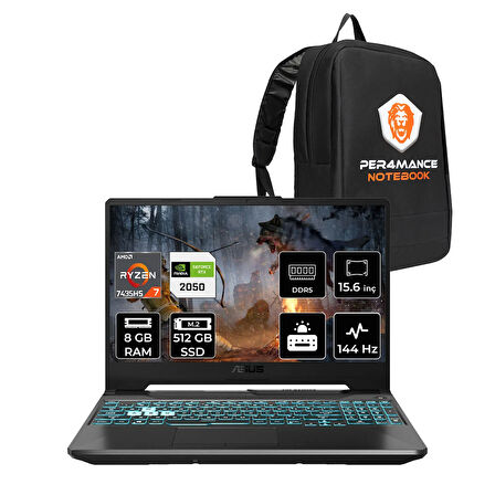 ASUS TUF Gaming A15 R7 7435HS 8GB 512GB SSD RTX2050/4GB 70W 144Hz 15.6" FHD FDOS FA506NFR & PER4 ÇA