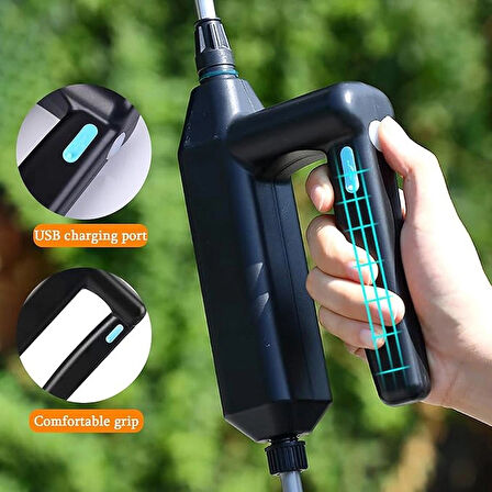 TechTic Elektrikli Yüksek Basınçlı Su Tabancası Bahçe Püskürtücü 5M Hortum 3 Nozul Araç Yıkama 7.4v