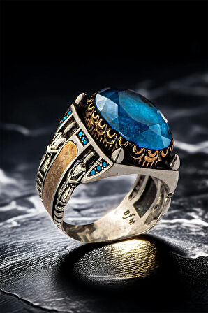 Erkek Mavi Zirkon Taşlı Gümüş Yüzük