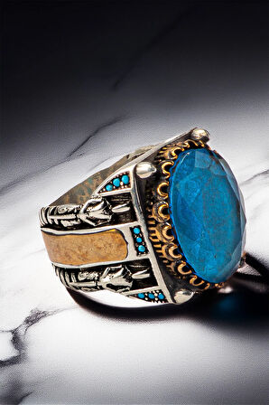 Erkek Mavi Zirkon Taşlı Gümüş Yüzük