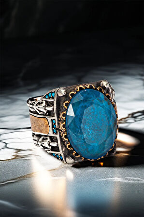 Erkek Mavi Zirkon Taşlı Gümüş Yüzük