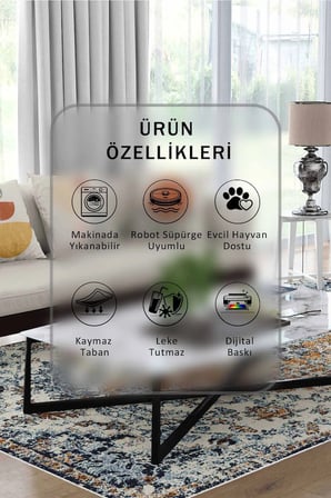 Yıkanabilir Kaymaz Taban Dijital Baskılı Halı ve Yolluk – Leke Tutmaz Salon & Mutfak Halısı