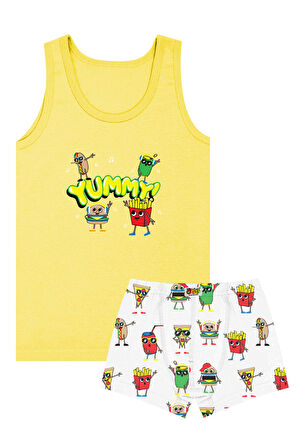 Öts Erkek Çocuk Atlet Boxer Likralı Sarı Yummy (%96 Pamuk - %4 Elastan)