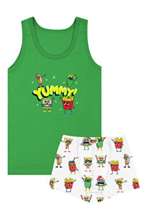 Öts Erkek Çocuk Atlet Boxer Likralı Yeşil Yummy (%96 Pamuk - %4 Elastan)
