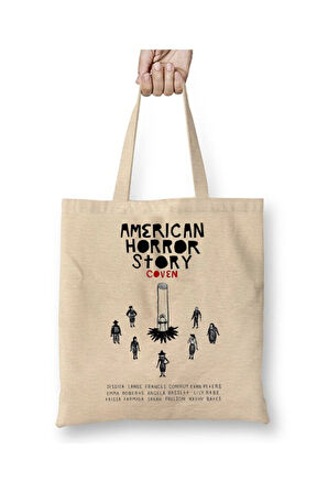 American Horror Story Beyaz Bez Çanta Uzun Saplı Alışveriş Çantası Plaj Çantası