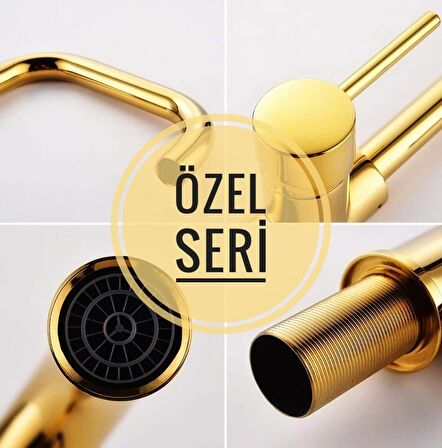 Melfa Series Gold 5 Yıl Garanti Süreli Çift Su Girişli Pirinç Malzeme Mutfak Bataryası