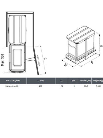 Starax S-2571-A Teleskopik Raylı Plastik 24 Lt. Antrasit Çöp Kovası