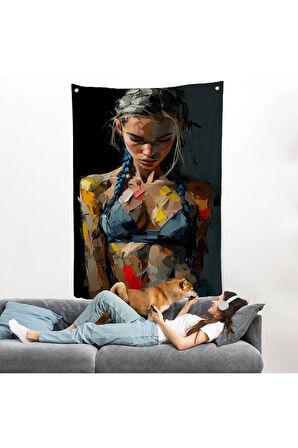 Yağlı Boya Görünümlu Kadın Duvar Örtüsü-7686