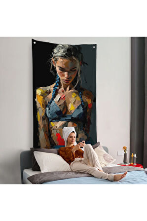 Yağlı Boya Görünümlu Kadın Duvar Örtüsü-7686