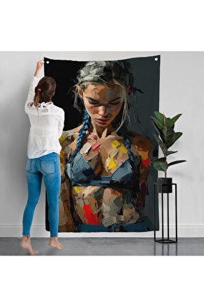 Yağlı Boya Görünümlu Kadın Duvar Örtüsü-7686