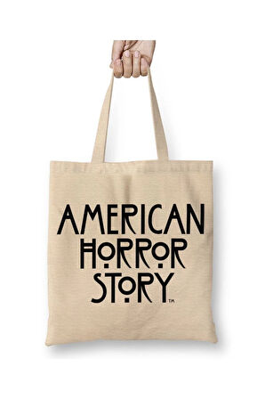 American Horror Story Beyaz Bez Çanta Uzun Saplı Alışveriş Çantası Plaj Çantası