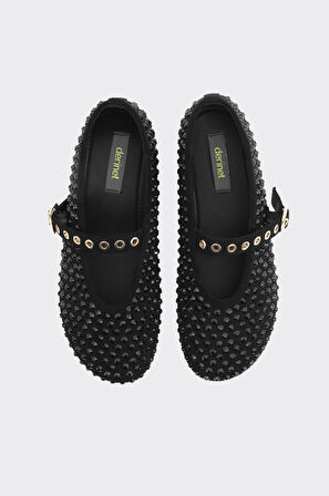 Taş Aksesuarlı Bilekten Bantlı Kadın Babet