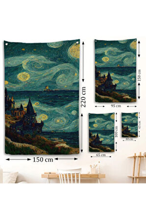 Vincent van Gogh Tarzı Dalgalı Deniz Duvar Örtüsü-7689