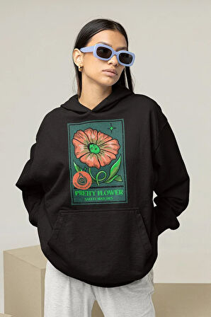 Pretty Flower Baskılı Unisex Oversize Tasarım Hoodie