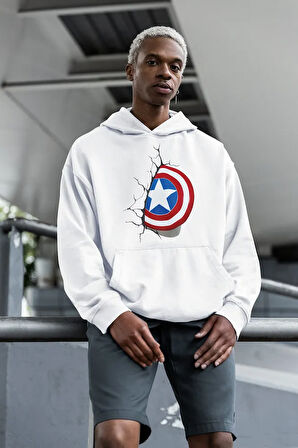 Marvel Kaptan Amerika Baskılı Unisex Oversize Yenilmezler Hoodie