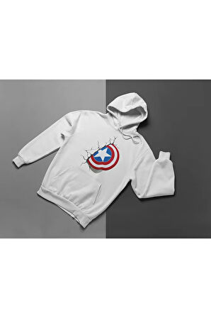 Marvel Kaptan Amerika Baskılı Unisex Oversize Yenilmezler Hoodie