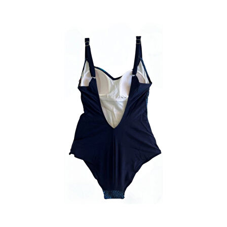 Kadın Lacivert Tropikal Yaprak Desen Yüzücü Mayo HZL25S-LC0046