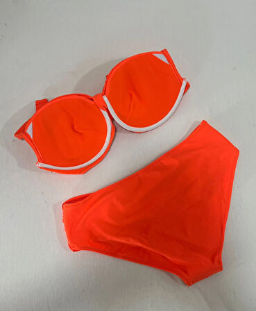 Kadın Turuncu Taş İşlemeli Astarlı Büyük Beden Bikini Takımı HZL25S-LC01
