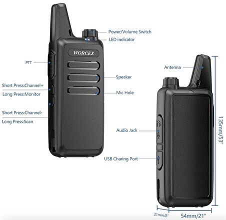 Worcex LK-66 Açık Alan 15Km Mesafeli Pmr Telsiz (2'li Paket)