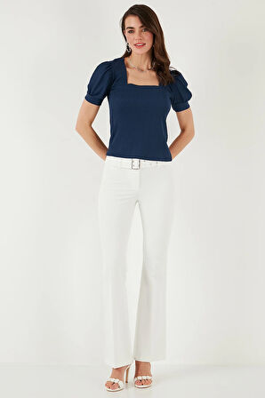 Kadın Lacivert Kare Yaka Örme Bluz HZL22W-BD104091