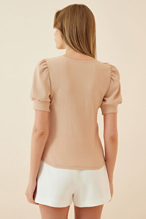 Kadın Bisküvi Kare Yaka Örme Bluz HZL22W-BD104091