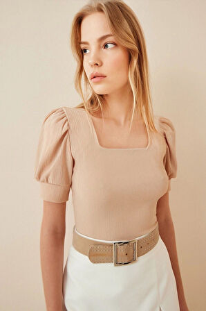 Kadın Bisküvi Kare Yaka Örme Bluz HZL22W-BD104091