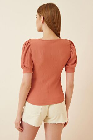 Kadın Gül Kurusu Kare Yaka Örme Bluz HZL22W-BD104091