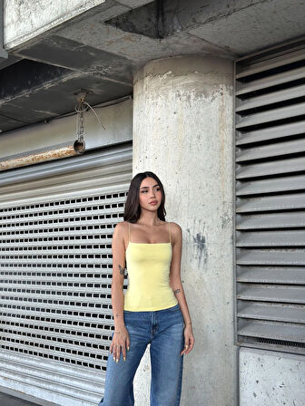 Kadın Sarı İp Askılı Örme Body Bluz HZL24S-ZK11001