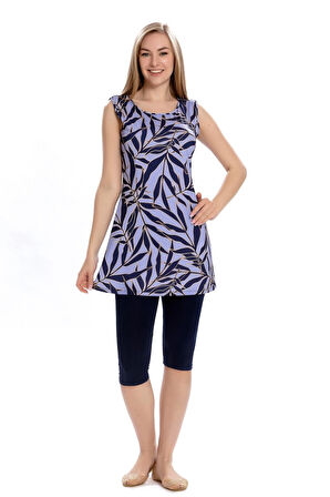 Kadın Lila Lacivert Kolsuz Yarı Kapalı Taytlı Mayo HZL25S-AR151/501