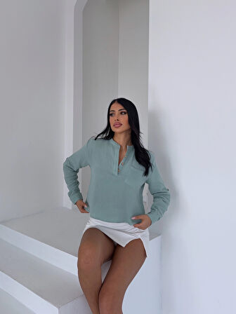 Kadın Çağla Yeşil Hakim Yaka Müslin Gömlek Bluz HZL25S-DSB1515