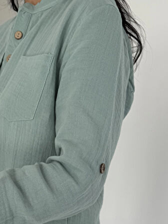 Kadın Çağla Yeşil Hakim Yaka Müslin Gömlek Bluz HZL25S-DSB1515