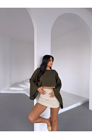 Kadın Haki Panço Model Müslin Bluz HZL25S-DSB16161