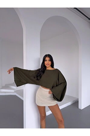 Kadın Haki Panço Model Müslin Bluz HZL25S-DSB16161
