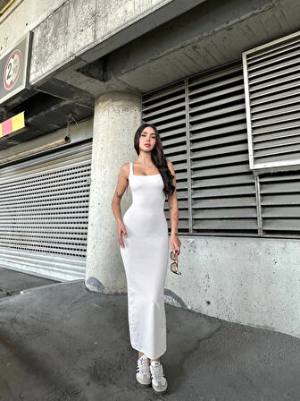 Kadın Taş Askılı Kare Yaka Midi Elbise HZL25S-ZK11621