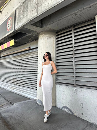 Kadın Taş Askılı Kare Yaka Midi Elbise HZL25S-ZK11621