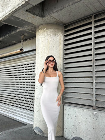 Kadın Taş Askılı Kare Yaka Midi Elbise HZL25S-ZK11621