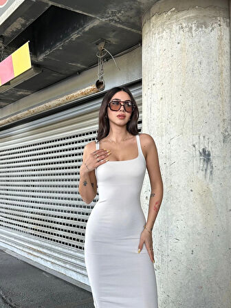 Kadın Taş Askılı Kare Yaka Midi Elbise HZL25S-ZK11621