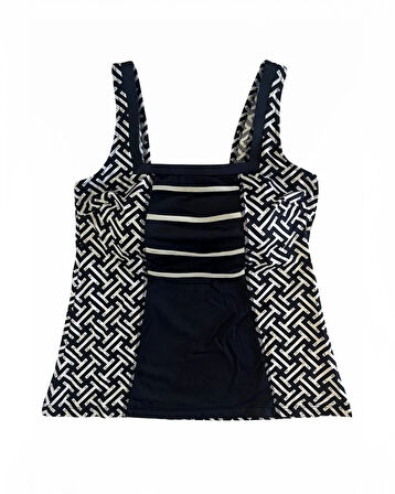 Kadın Lacivert Beyaz Desenli Şortlu Tankini HZL25S-AR1801